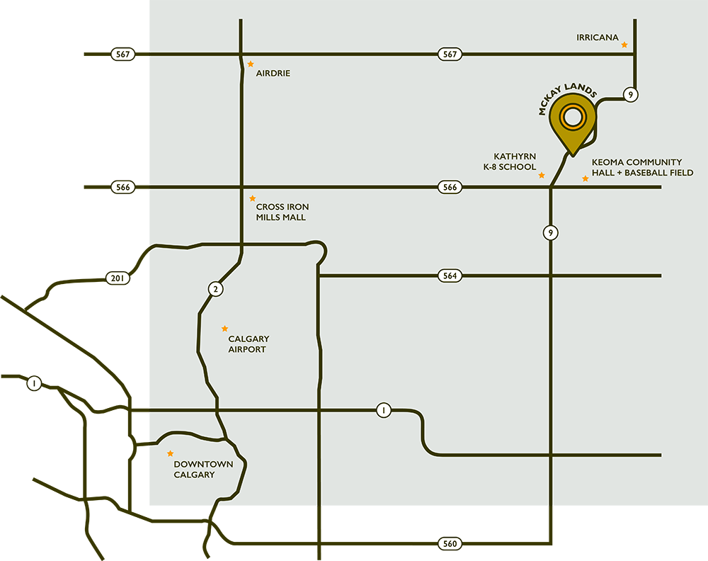 The McKay Lands community map showing the location of McKay Lands as a large pin